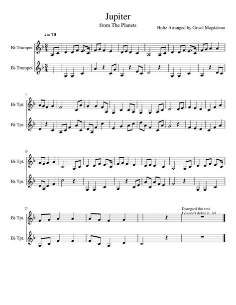 Jupiter Sheet music for Trumpet | Download free in PDF or MIDI ...