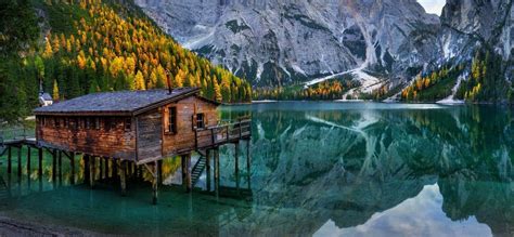 nature landscape lake mountain cabin chapel forest fall italy alps ...