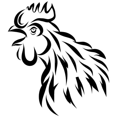 Vector Illustration with Black Rooster Silhouette Isolated on White ...