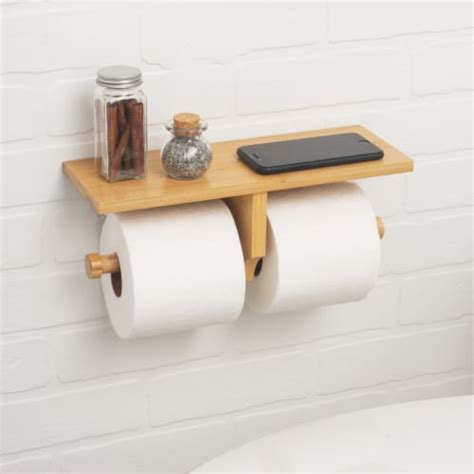 Bamboo Double Dual Toilet Paper Holder with Shelf, 1 Count - Kroger