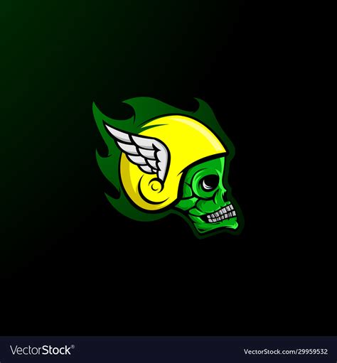 Green skull with wing helmet logo icon Royalty Free Vector