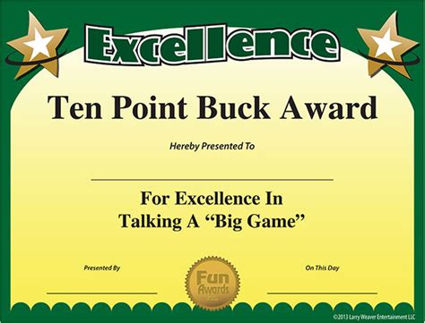 Gag Certificates - Ten Point Buck Award for Talking a Big Game