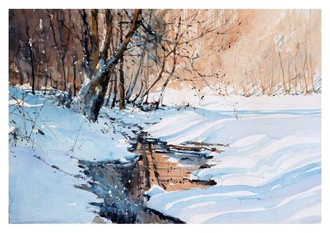 Michał Jasiewicz | Winter landscape painting, Watercolor landscape ...