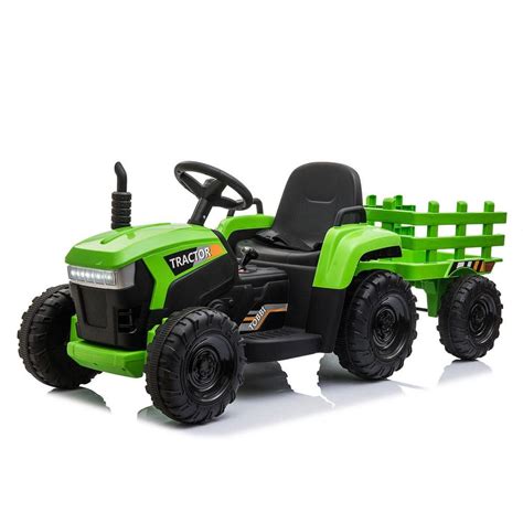 TOBBI 12-Volt Kids Battery Powered Electric Tractor with Trailer in ...