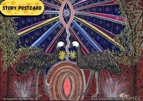 'Dreamtime Emu Celestial Wisdom' Aboriginal Art A6 Story PostCard Sing