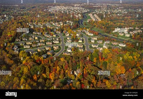 LOUDOUN COUNTY, VIRGINIA, USA - Aerial view of suburban housing ...