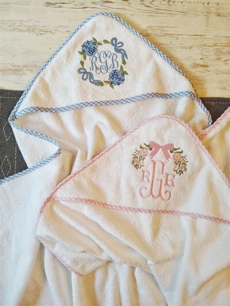 Hooded Baby Bath Towel Embroidered Baby Towel Gingham Trim - Etsy