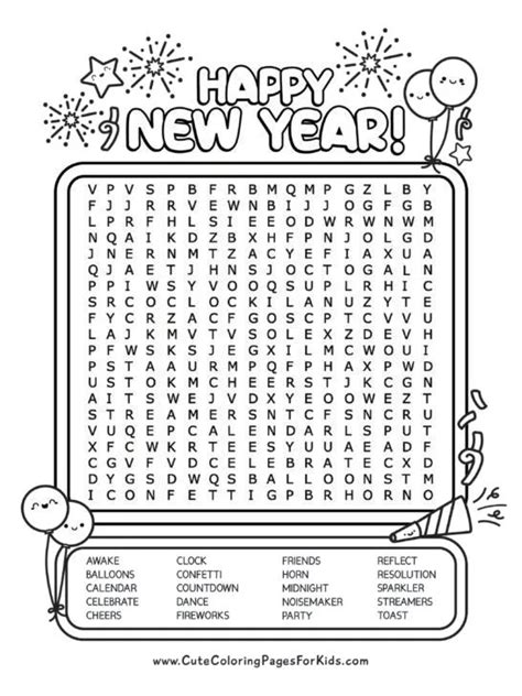 New Year's Word Search (Free Printable PDF) - Cute Coloring Pages For Kids