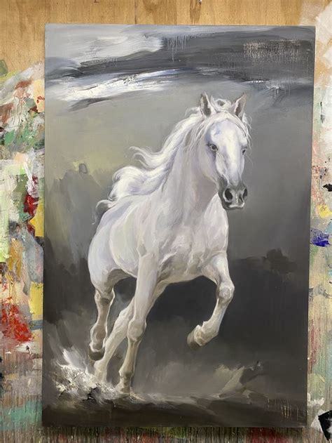 Running White Horse Painting #ANH32 | White horse painting, Horse ...