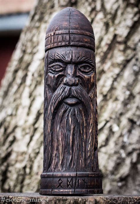 Wooden rune Box, Odin statue, Futarkh, Viking, Woodcarving ...