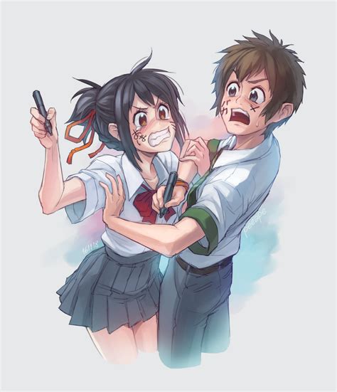 Mitsuha and Taki by peeape on DeviantArt