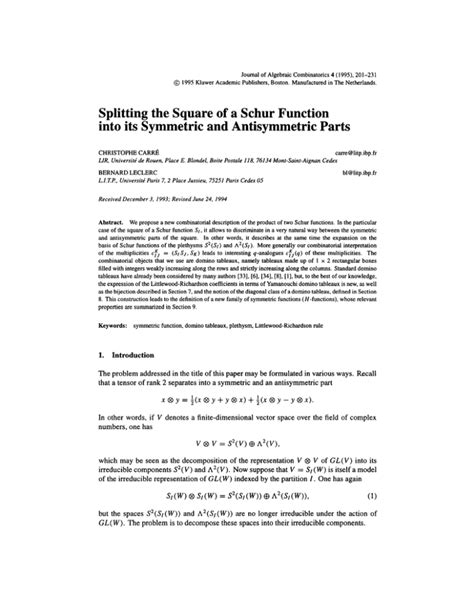 Journal of Algebraic Combinatorics 4 (1995), 201-231