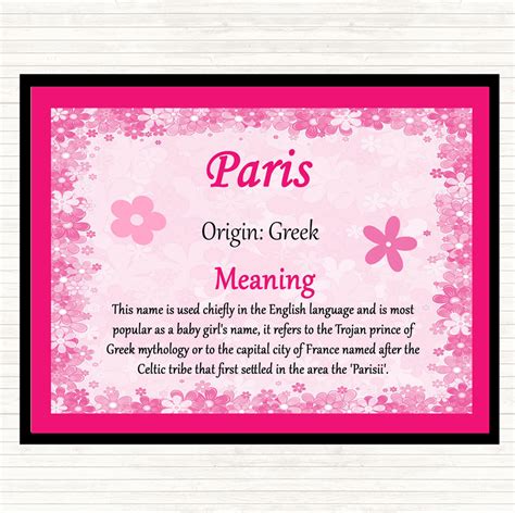 Paris Name Meaning Dinner Table Placemat Pink - The Card Zoo