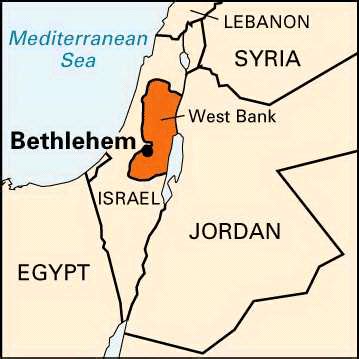 this map shows the holy city of Christianity, Bethlehem. This is where ...