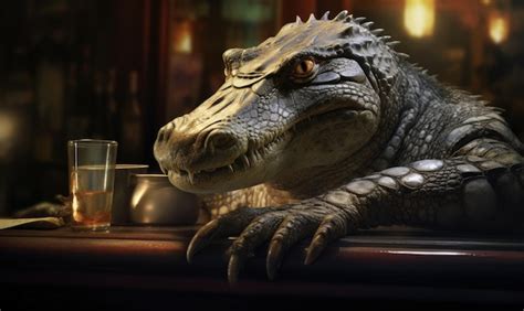 Premium AI Image | A crocodile wearing a top hat and holding a drink