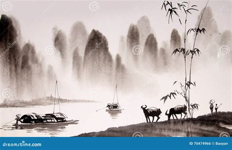 Chinese Landscape Watercolor Painting Stock Photo | CartoonDealer.com ...