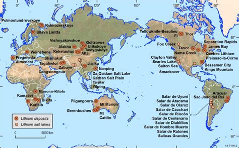 4 World map showing the distribution of hard-rock lithium mines (dark ...