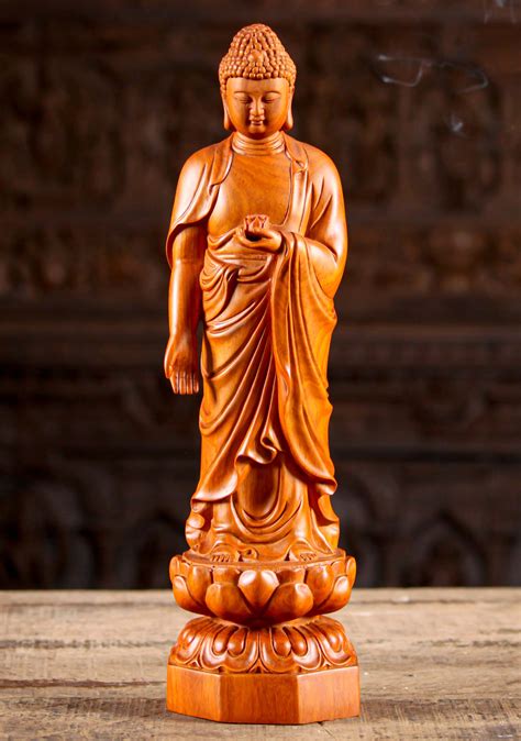 SOLD Vietnamese Wood Standing Buddha Statue 16.5" (#130vw22): Lotus ...