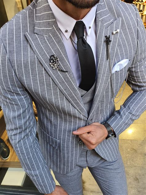 GentWith Orem White Slim Fit Pinstripe Suit - GENT WITH | Fashion suits ...