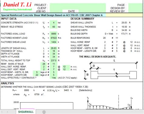 Special Reinforced Concrete Shear Wall Design Based on ACI 318-05 / CBC ...