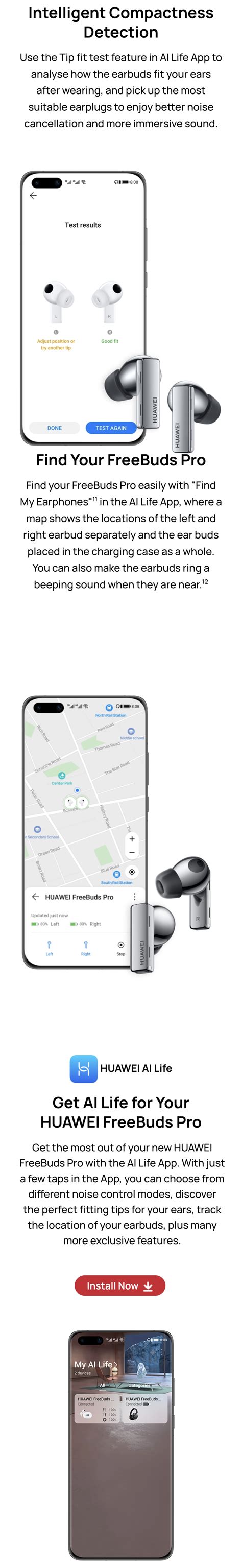 Huawei FreeBuds Pro Active Noise Cancelling True Wireless Earbuds ...