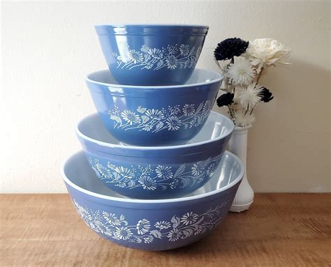 Vintage Pyrex Colonial Mist Mixing Bowls Rare All Blue Bowls - Etsy ...