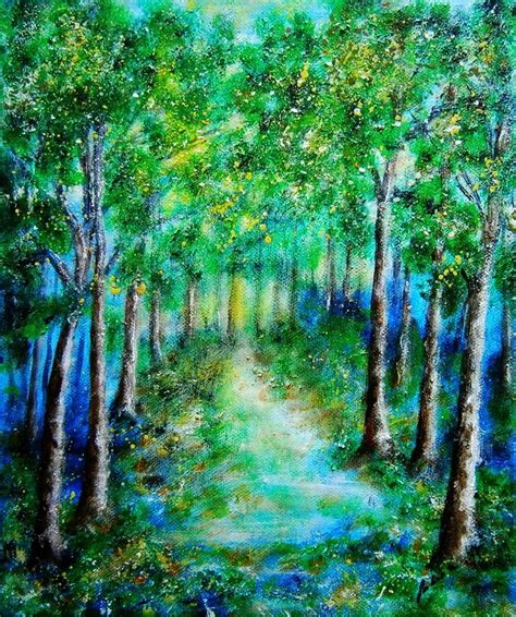 The blue-green forest .. Painting by Emilia Urbaníková | Saatchi Art