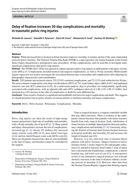 Delay of fixation increases 30-day complications and mortality in ...