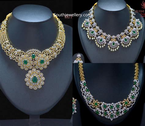 1 Gram Gold CZ Emerald Necklace Designs - Indian Jewellery Designs