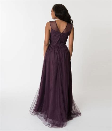 Eggplant Purple Mesh Wrapped Sweetheart Neckline Long Dress – Unique ...