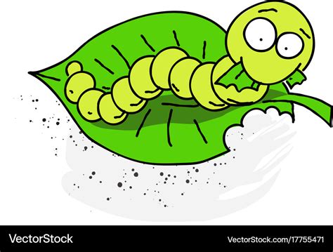 Leaf with caterpillar cartoon hand drawn image Vector Image