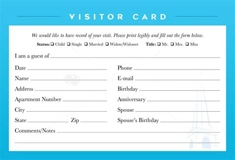 Visitor Card Template Free