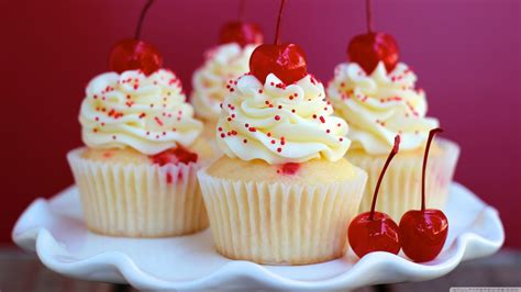 white cupcake with cherry #cupcakes #dessert #sprinkles cherries (food ...