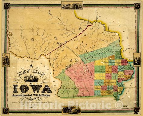 Historic 1845 Map - A New map of Iowa : accompanied with Notes by W ...