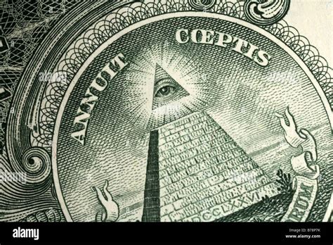 Detail from the one dollar bill,showing the pyramid with eye and the ...