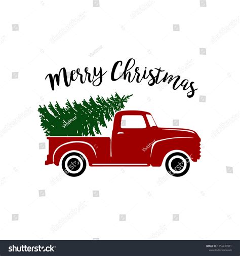 Old Vintage Red Christmas Truck Pine Stock Vector (Royalty Free ...