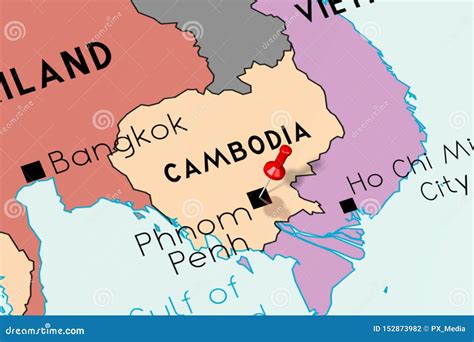 Cambodia, Phnom Penh - Capital City, Pinned On Political Map Royalty ...