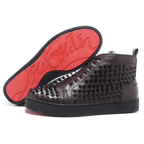 Men's Christian Louboutin Louis Spikes High Top Sneakers Chocolate ...