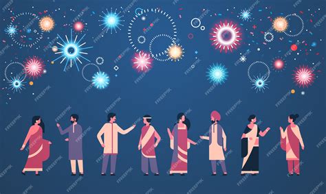 Premium Vector | Happy diwali indian people group wearing national ...