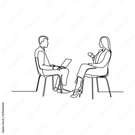 one line drawing of two sitting men talking Stock Vector | Adobe Stock