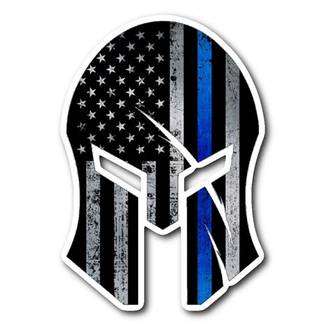 Spartan Helmet 3 - Thin Blue Line American flag - Sticker ...