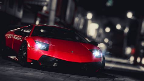 Red Lamborghini supercar front view, city night wallpaper | cars ...