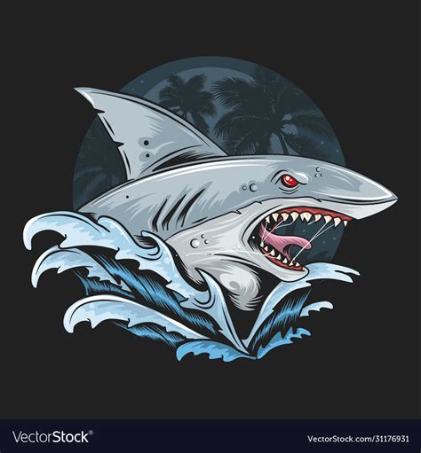 Shark rage face deep blue sea artwork Royalty Free Vector