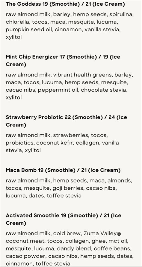 erewhon smoothie menu page -smoothie inspiration | Smoothie menu ...