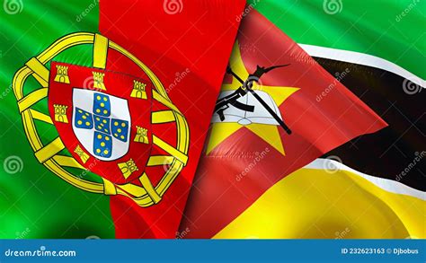 Portugal and Mozambique Flags. 3D Waving Flag Design. Portugal ...