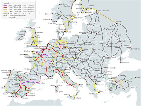 High-Speed Rail Map of Europe and its designated speeds [1280 × 960] (x ...