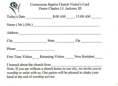 Printable Church Visitor Card Template - Printable Templates