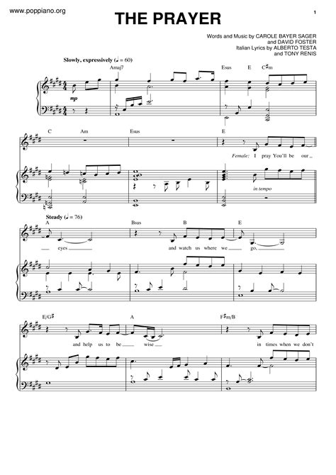 Josh Groban The Prayer Sheet Music Notes, Chords Download Printable ...