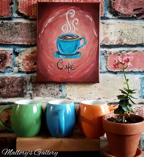 Coffee Painting on canvas, cafe painting, colorful coffee cups, cafe ...