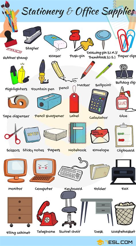 Stationery and Office Supplies Vocabulary in English - 7 E S L # ...